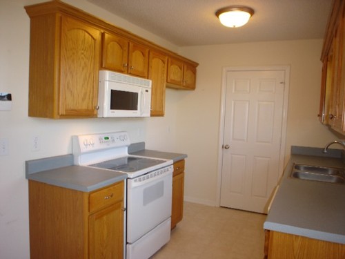 Lots of cabinets and a microwave